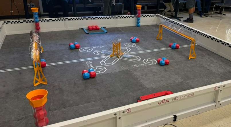 A VEX V5 competition field set up before a match